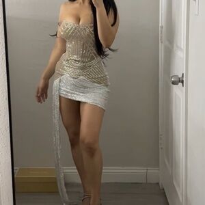 Elegant Gold and Silver Strapless Dress